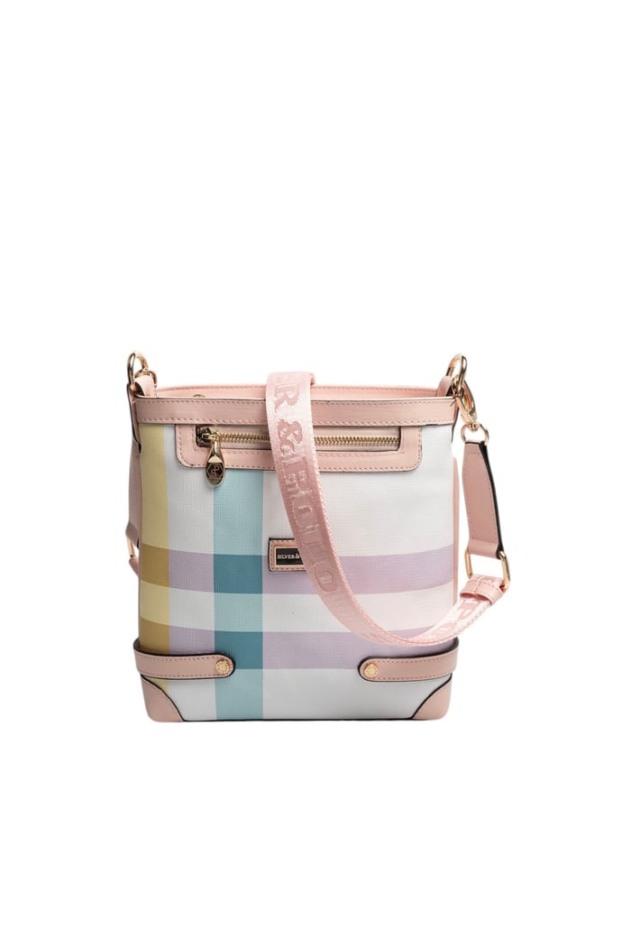 Silver Polo Lila - Pembe Ekose Kadın Çapraz Çanta SP1120