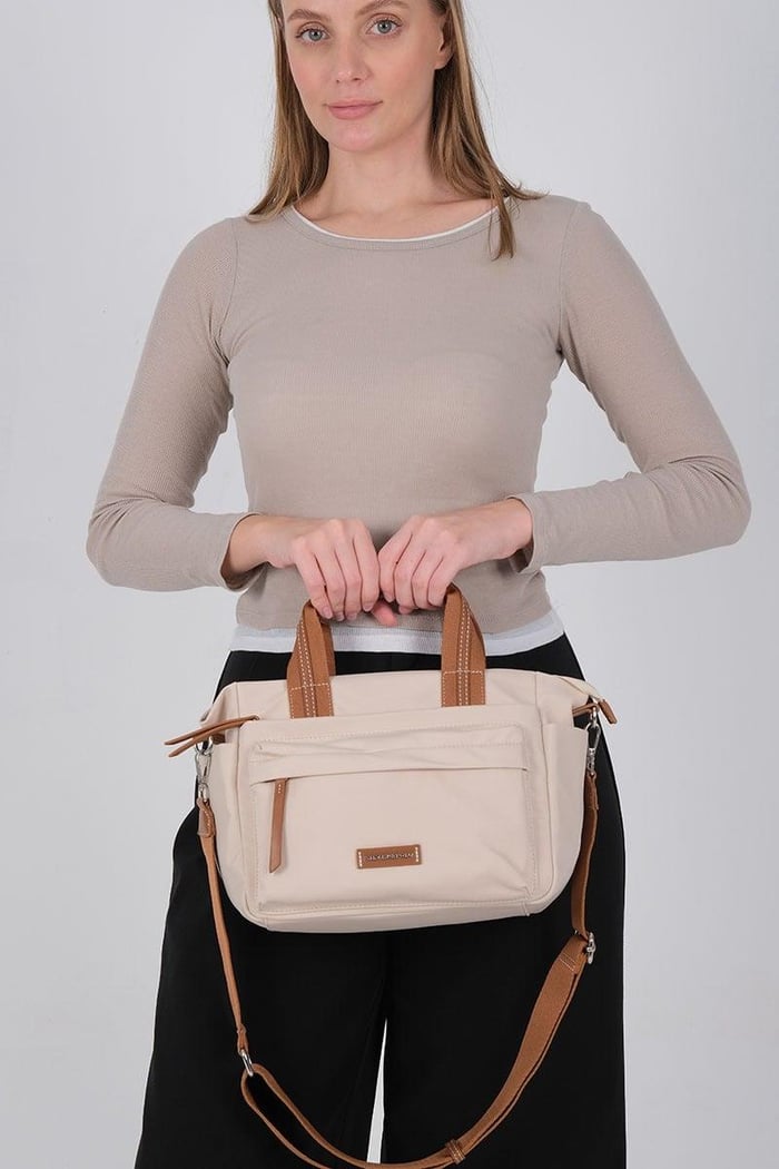 Silver Polo Bej - Taba Saten Kadın El Çantası SP1230