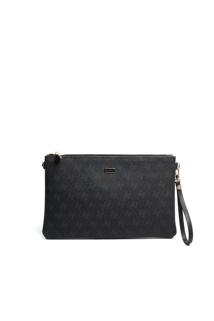 Silver Polo Siyah - Siyah Monogram Kadın Portföy ve Clutch El Çantası SP1034