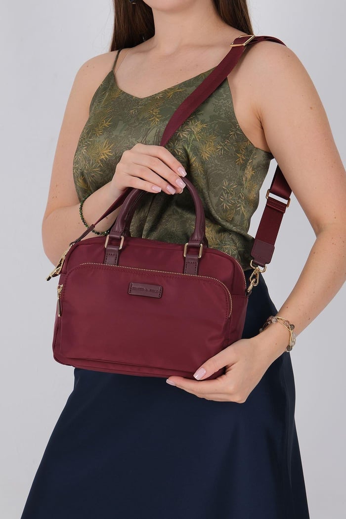 Silver Polo Bordo - Bordo Saten Kadın El Çantası SP1217