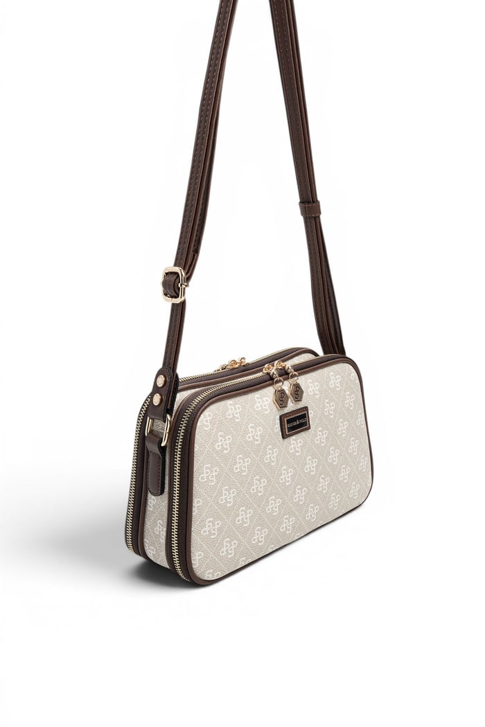 Silver Polo Taş - Kahve Monogram Kadın Çapraz Çanta SP899