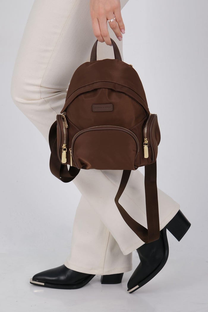 Silver Polo Kahve - Kahve Saten Kadın Sırt Çantası SP1208