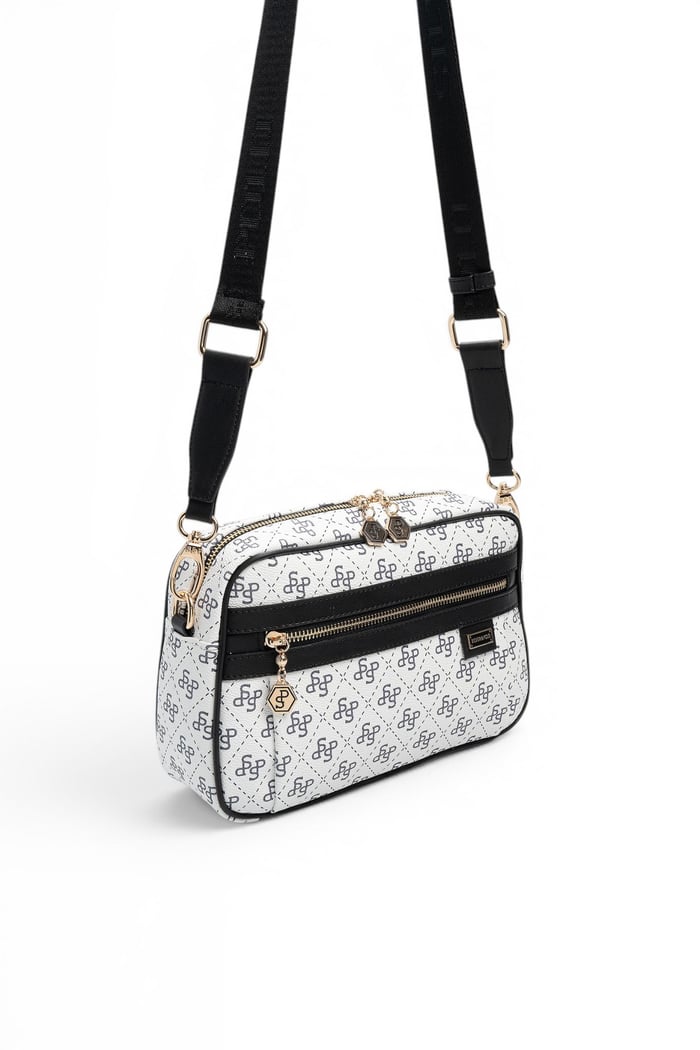 Silver Polo Beyaz - Siyah Monogram Kadın Çapraz Çanta SP1280