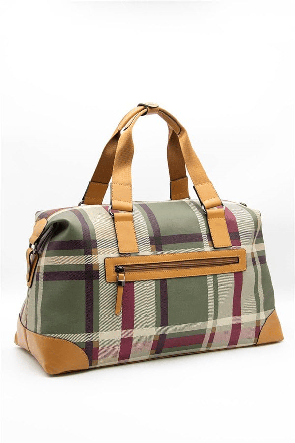 Silver & Polo SP873 Kadın Seyahat Çantası Ekose Yeşil-Camel