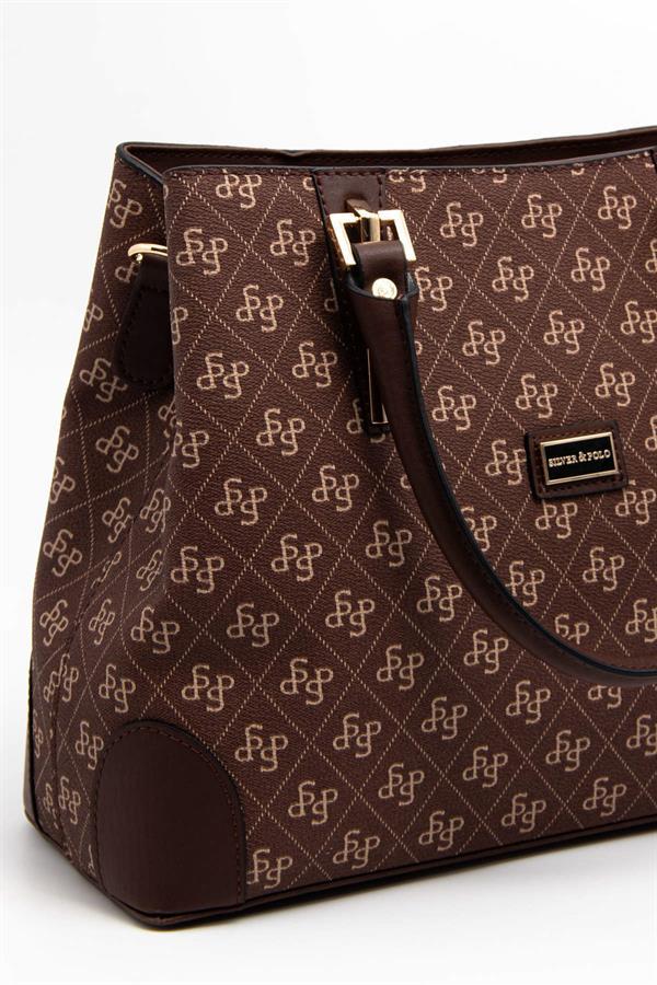Silver & Polo SP667 Kadın El Çantası Monogram Kahve