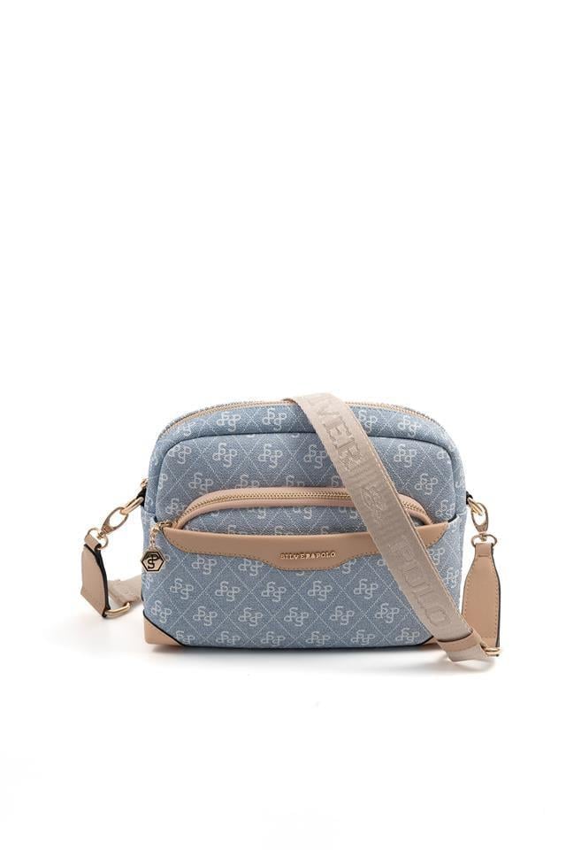 Silver & Polo SP1201 Kadın Çapraz Çanta Monogram Mavi-Ten
