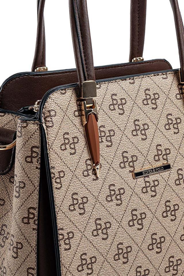 Silver & Polo SP1136 Kadın El Çantası Monogram Koyubej-Kahve