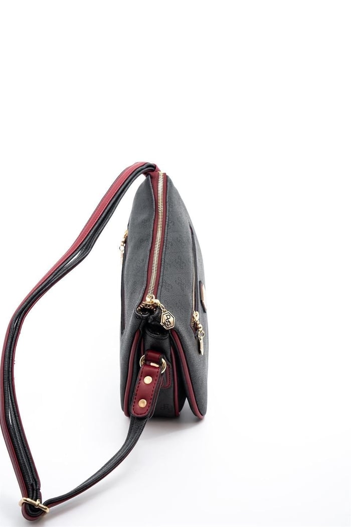 Silver Polo Antrasit - Bordo Monogram Kadın Çapraz Çanta SP818