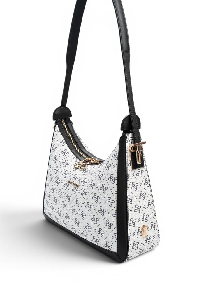 Silver Polo Beyaz - Siyah Monogram Kadın Omuz Çantası SP1187