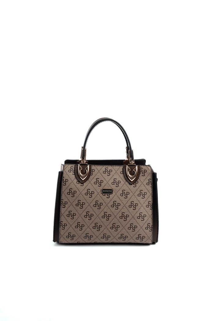 Silver & Polo SP1133 Kadın El Çantası Monogram Koyubej-Kahve