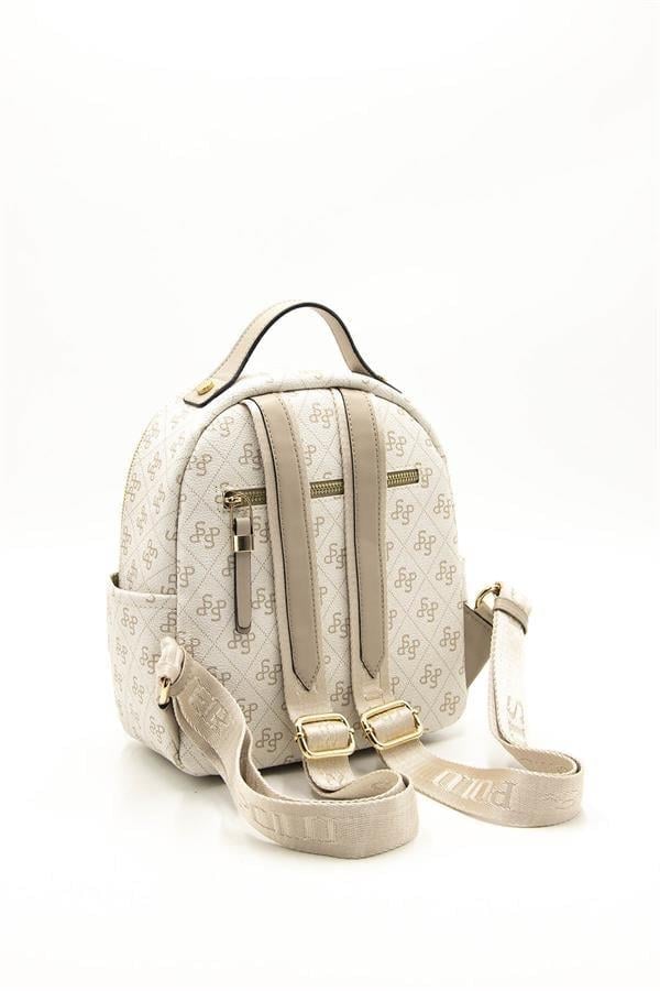 Silver & Polo SP1130 Kadın Sırt Çantası Monogram Bej-Kum
