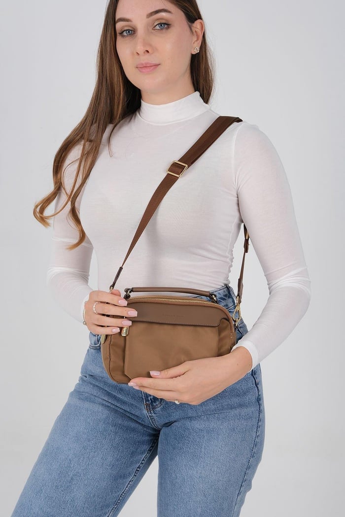Silver Polo Tütün - Kahve Saten Kadın Çapraz Çanta SP1222
