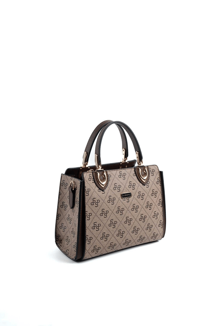 Silver & Polo SP1133 Kadın El Çantası Monogram Koyubej-Kahve