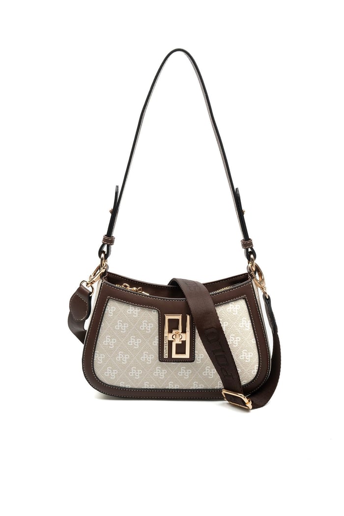 Silver Polo Taş - Kahve Monogram Kadın Çapraz Çanta SP1132