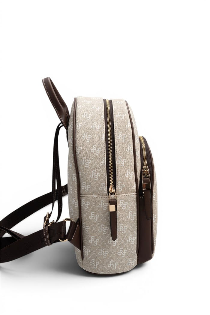 Silver & Polo SP1062 Kadın Sırt Çantası Monogram Taş-Kahve