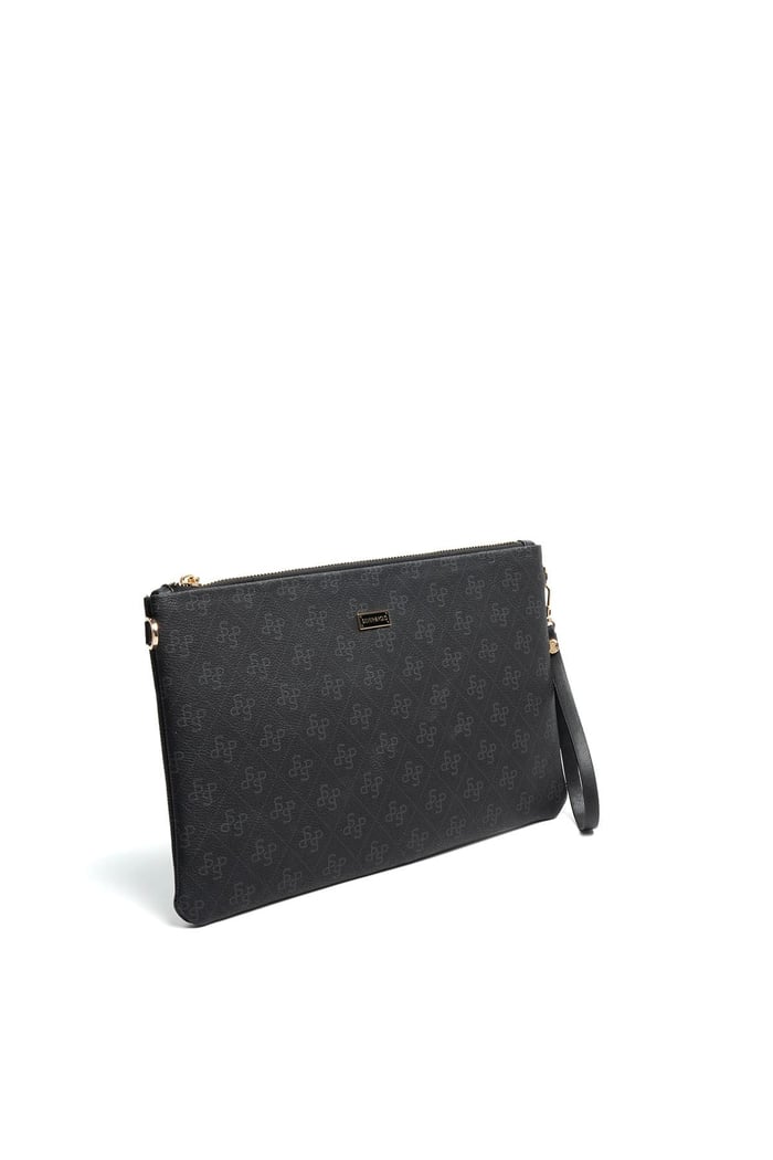 Silver Polo Siyah - Siyah Monogram Kadın Portföy ve Clutch El Çantası SP1034