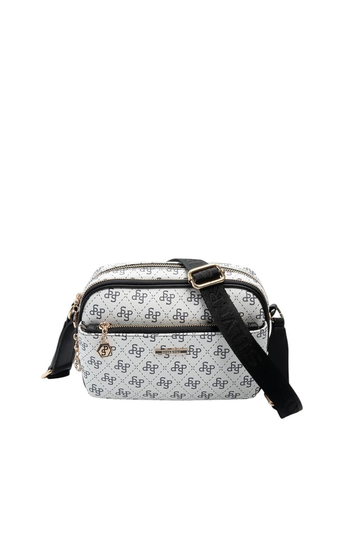 Silver Polo Beyaz - Siyah Monogram Kadın Çapraz Çanta SP1162