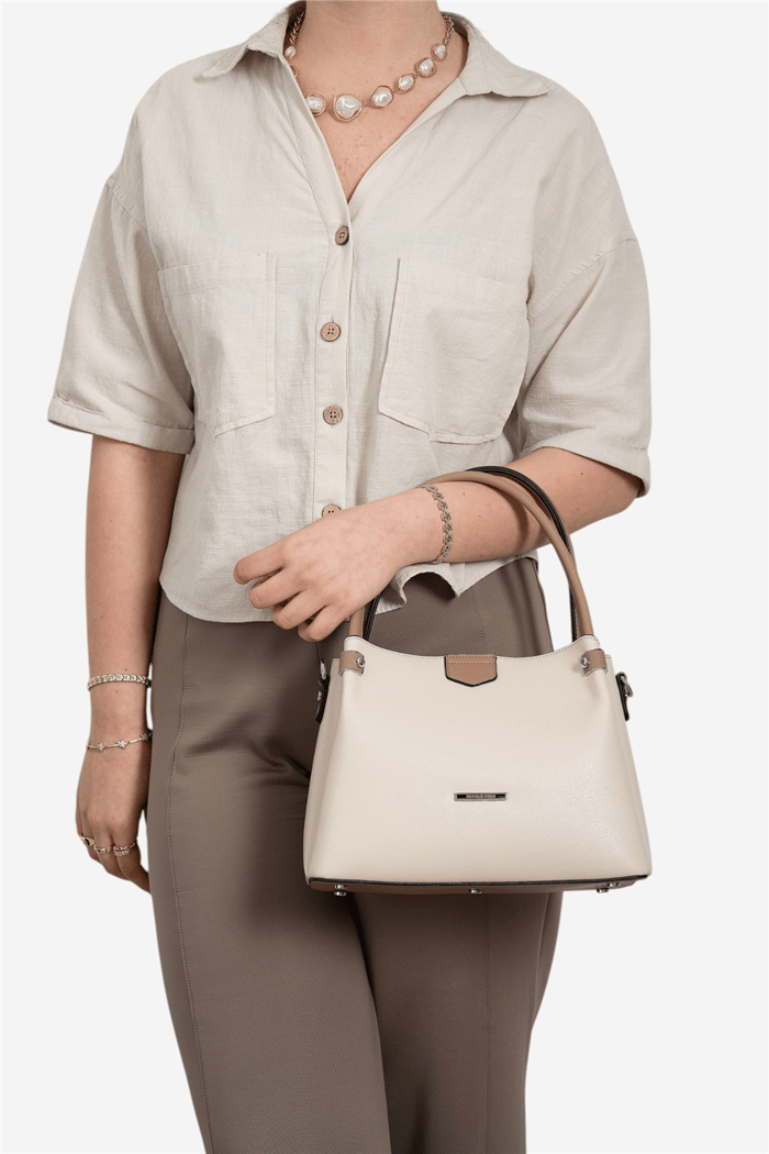 Silver & Polo SP1254 Kadın El Çantası Düz Bej-Latte