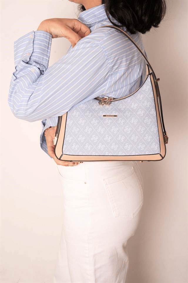 Silver & Polo SP1187 Kadın Omuz Çantası Monogram Mavi-Ten