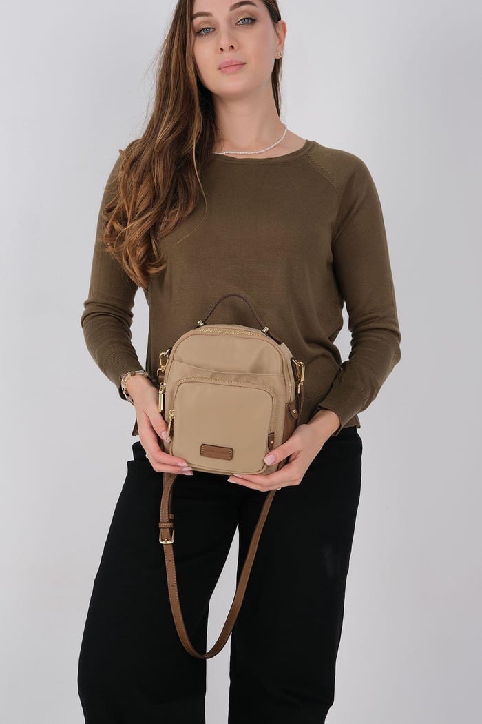 Silver Polo Vizon - Camel Saten Kadın Çapraz Çanta SP1220