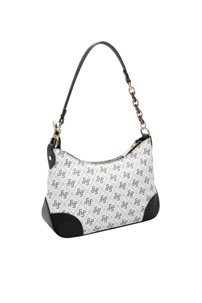 Silver Polo Beyaz - Siyah Monogram Kadın Omuz Çantası SP1277