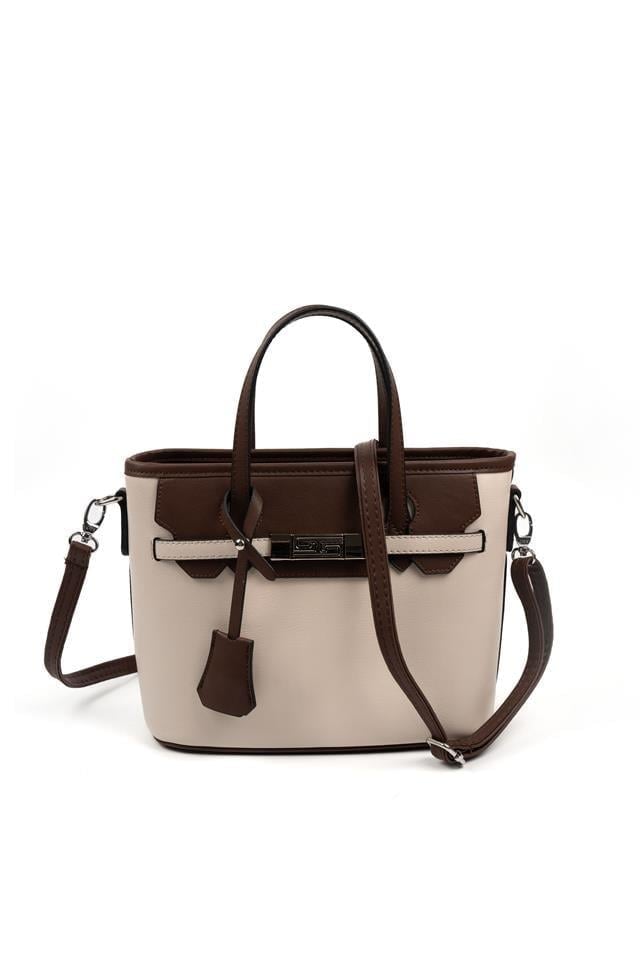 Silver & Polo SP1185 Kadın El Çantası Düz Bej-Kahve
