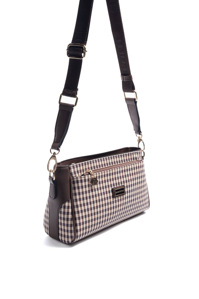 Silver Polo Kahve Sarı - Kahve Ekose Line Kare Kadın Çapraz Çanta SP1273