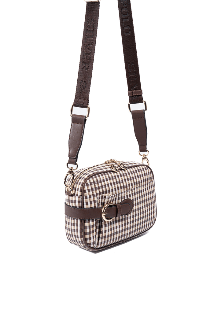 Silver & Polo SP1256 Kadın Çapraz Çanta Ekose Line Kare Kahve Sarı-Kahve
