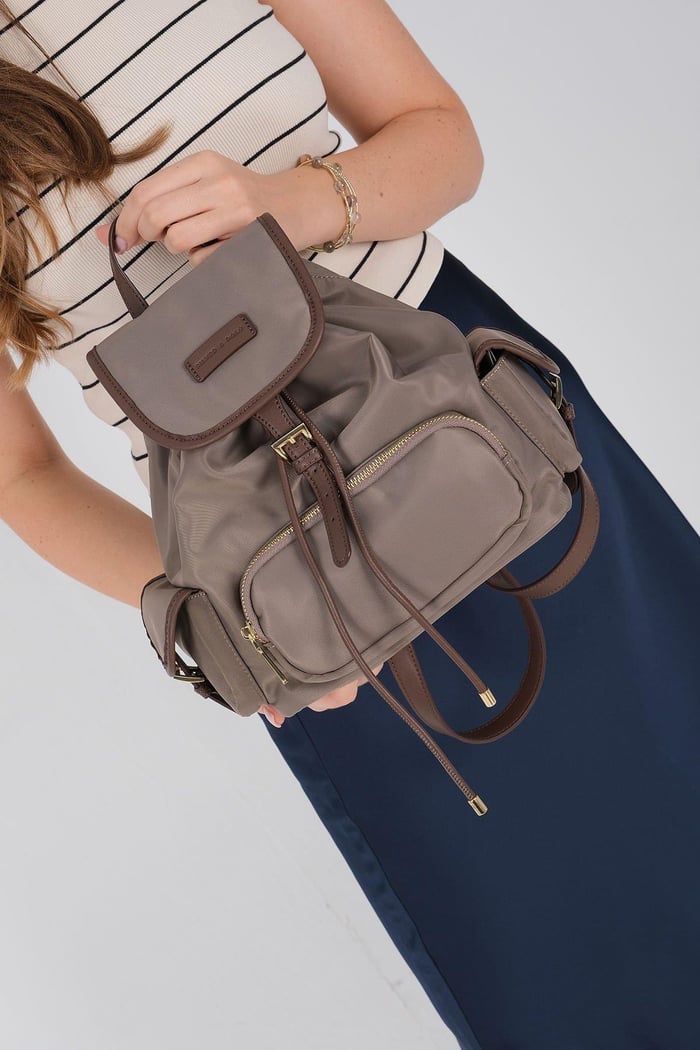 Silver Polo Kum - Kahve Saten Kadın Sırt Çantası SP1207