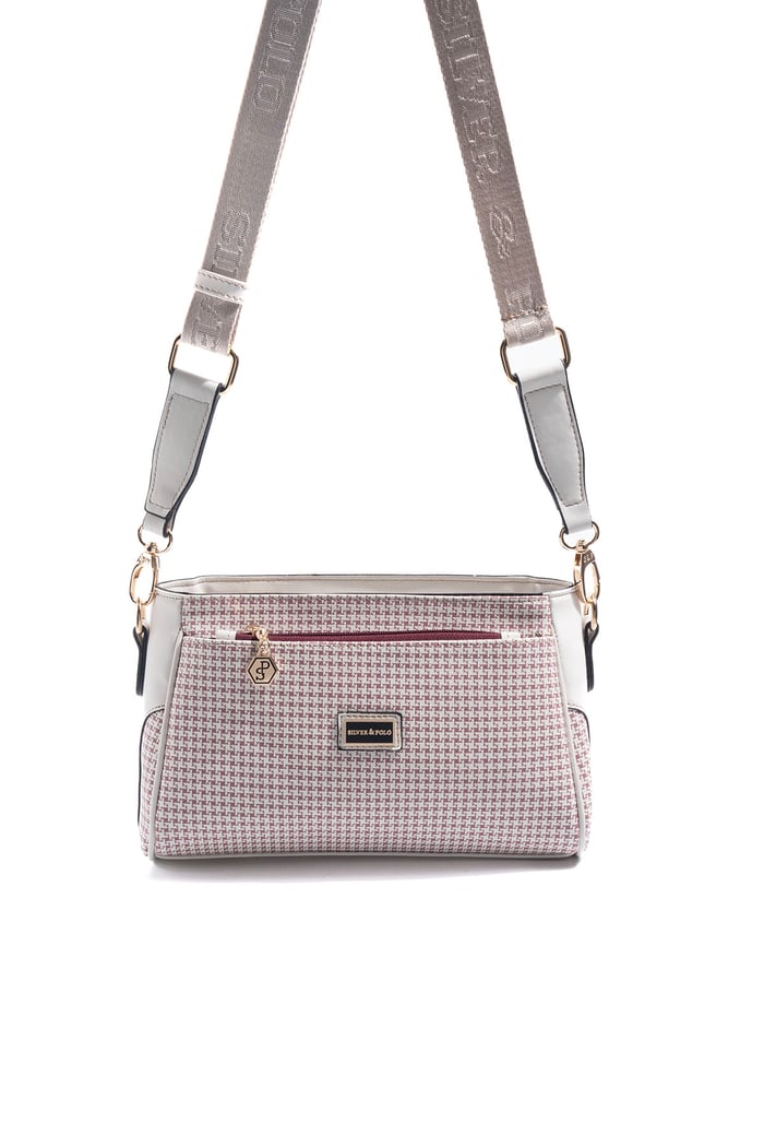 Silver Polo Bordo - Kemik Kaz Ayağı Ekose Kadın Çapraz Çanta SP1273