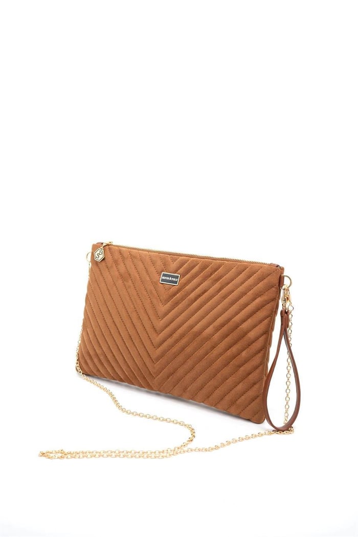 Silver & Polo SP1034 Kadın Portföy & Clutch Kapitone V Süet Taba