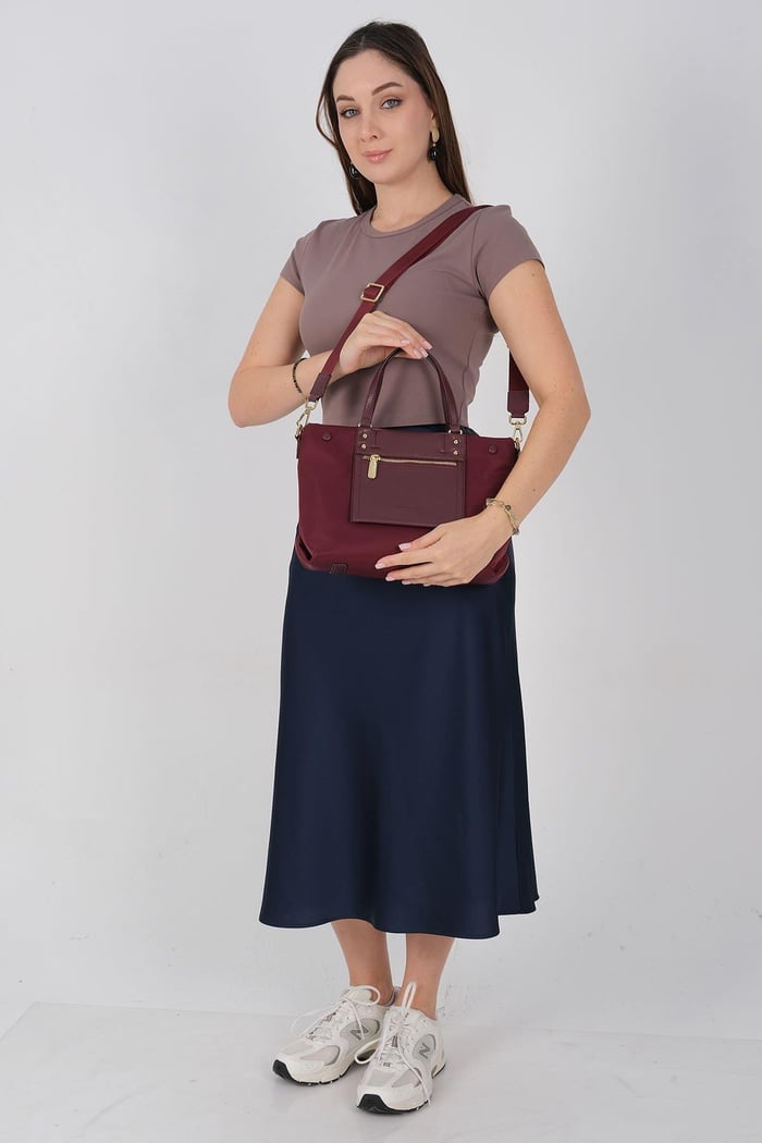 Silver Polo Bordo - Bordo Saten Kadın El Çantası SP1213