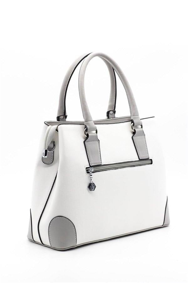 Silver & Polo SP667 Kadın El Çantası Düz Beyaz-A.Gri
