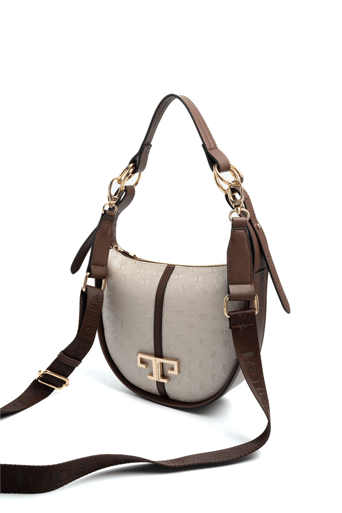 Silver Polo Bej - Kahve Logolu Kadın Omuz Çantası SP1270