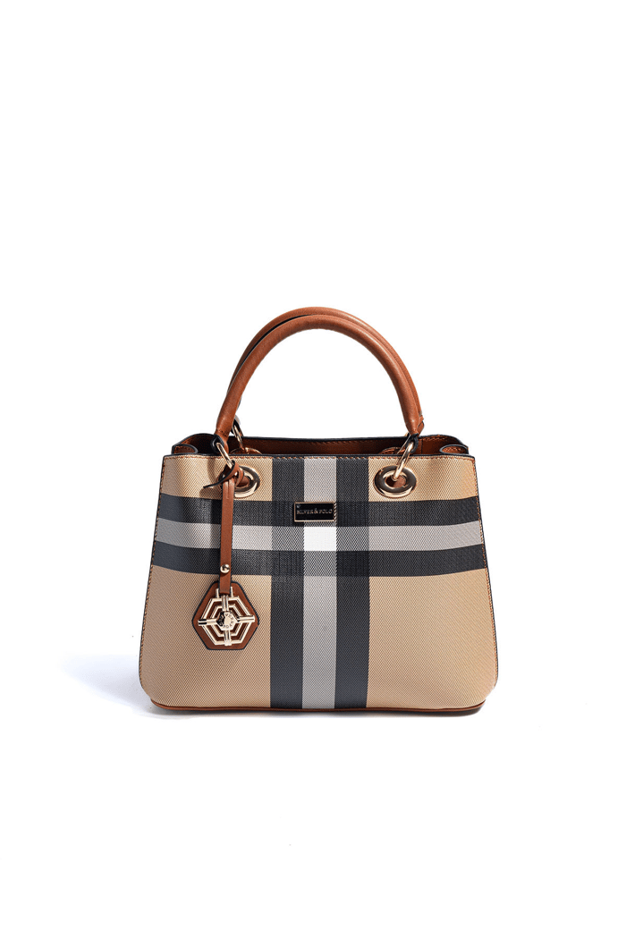 Silver & Polo SP1272 Kadın El Çantası Ekose Bej-Taba