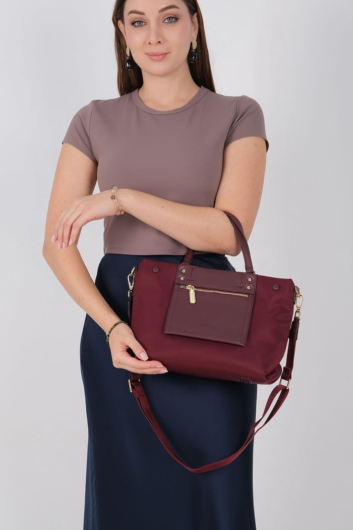 Silver Polo Bordo - Bordo Saten Kadın El Çantası SP1213