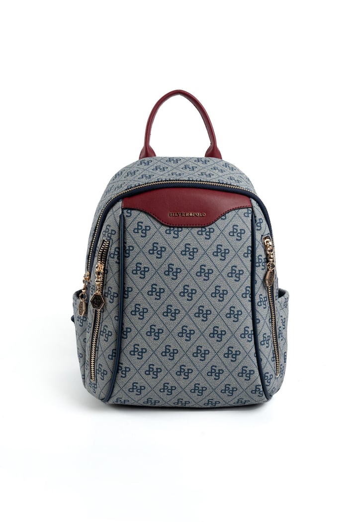 Silver Polo Gri - Laci - Bordo Monogram Kadın Sırt Çantası SP906