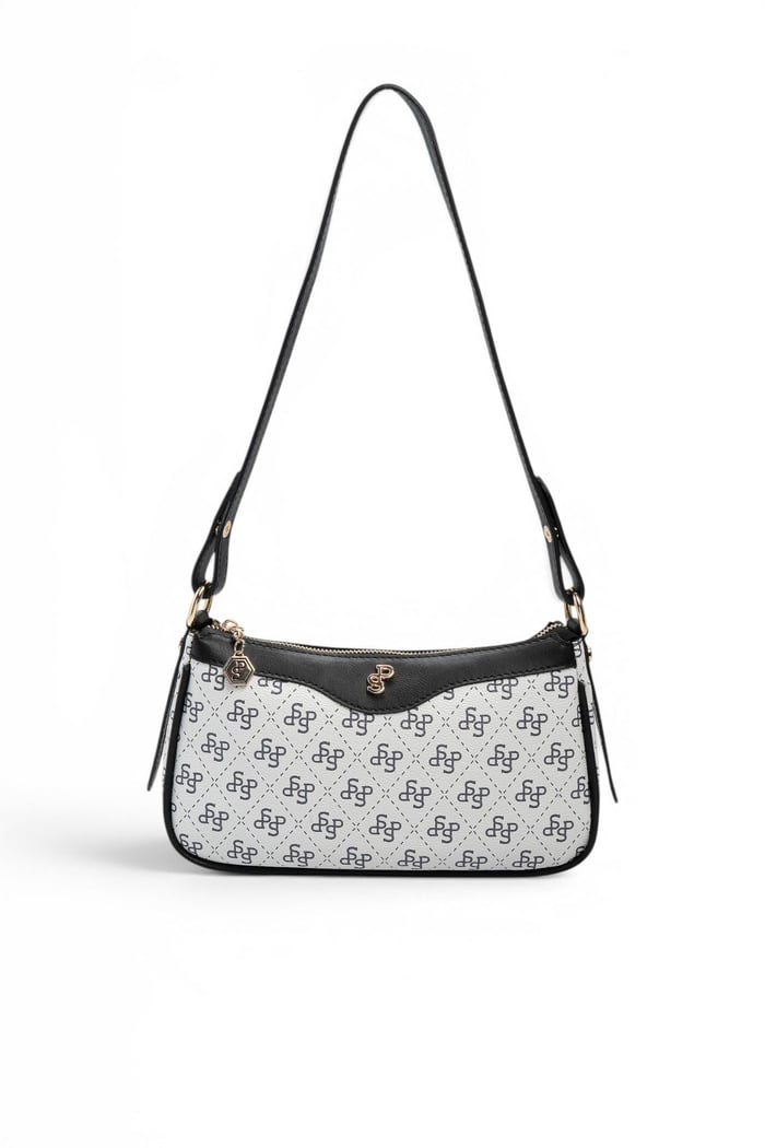Silver Polo Beyaz - Siyah Monogram Kadın Çapraz Çanta SP1274