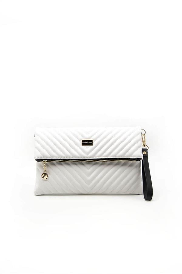 Silver Polo Beyaz - Beyaz Kapitone V Kadın Portföy ve Clutch El Çantası SP1134
