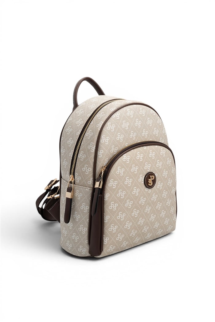 Silver & Polo SP1062 Kadın Sırt Çantası Monogram Taş-Kahve