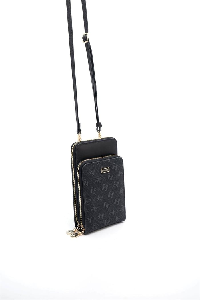 Silver Polo Siyah - Siyah Monogram Kadın Telefon Çantası SP1011