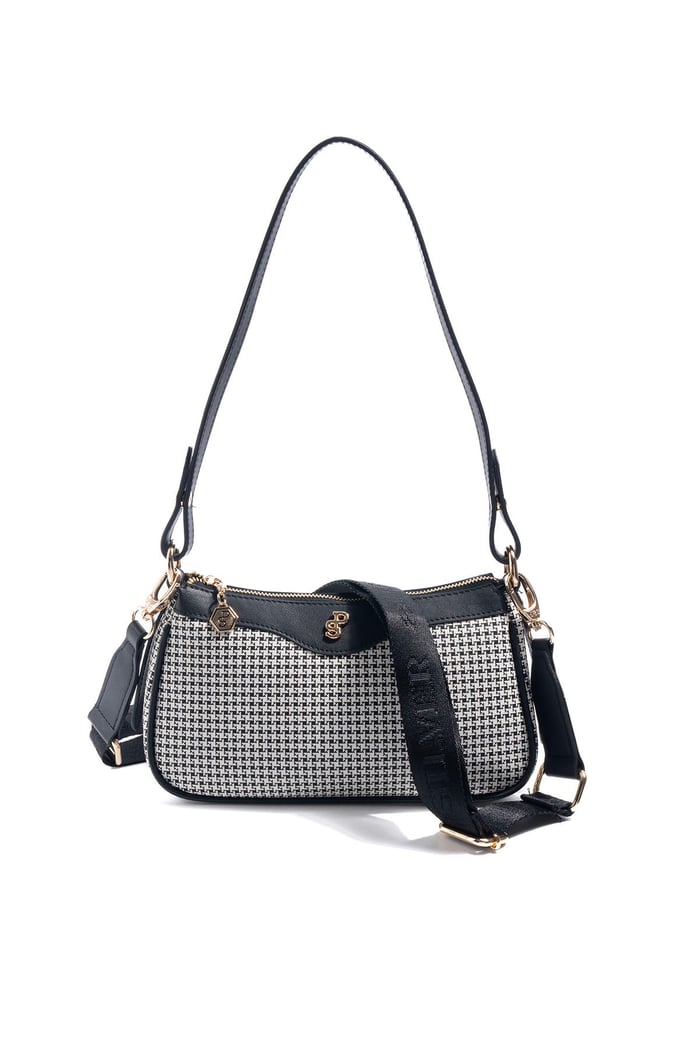 Silver Polo Siyah - Siyah Kaz Ayağı Ekose Kadın Çapraz Çanta SP1274