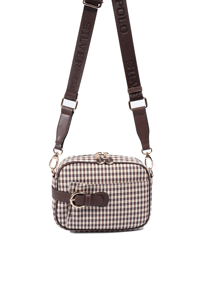 Silver & Polo SP1256 Kadın Çapraz Çanta Ekose Line Kare Kahve Sarı-Kahve
