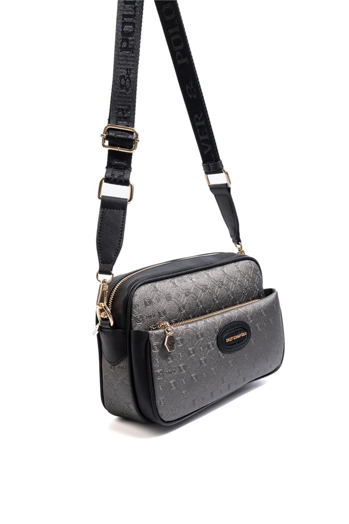 Silver & Polo SP1267 Kadın Çapraz Çanta Logolu Platin-Siyah