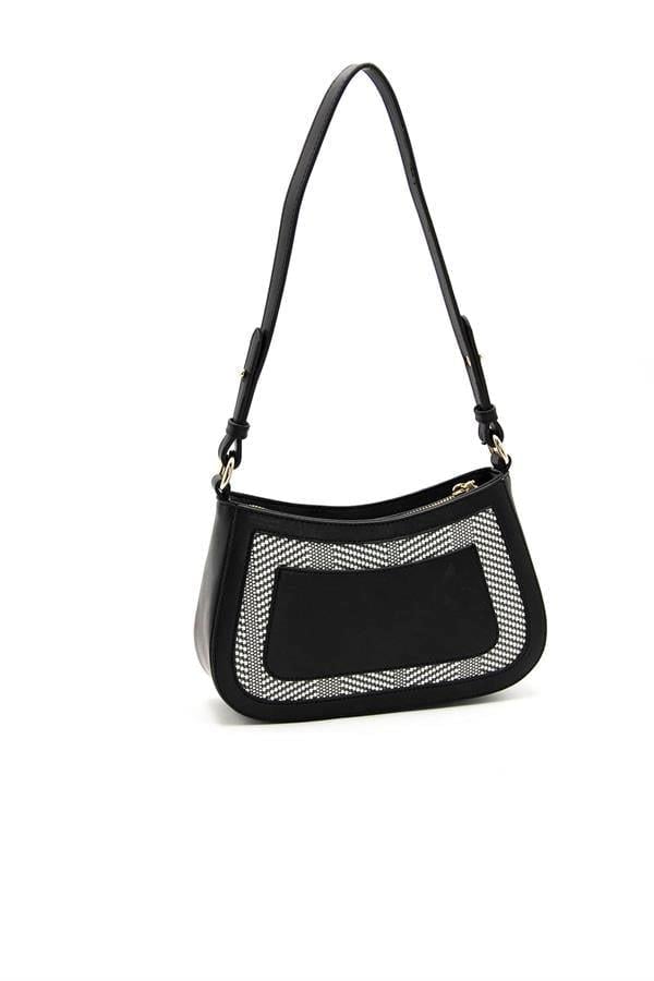 Silver & Polo SP1132 Kadın Çapraz Çanta Hasır Siyah Beyaz-Siyah