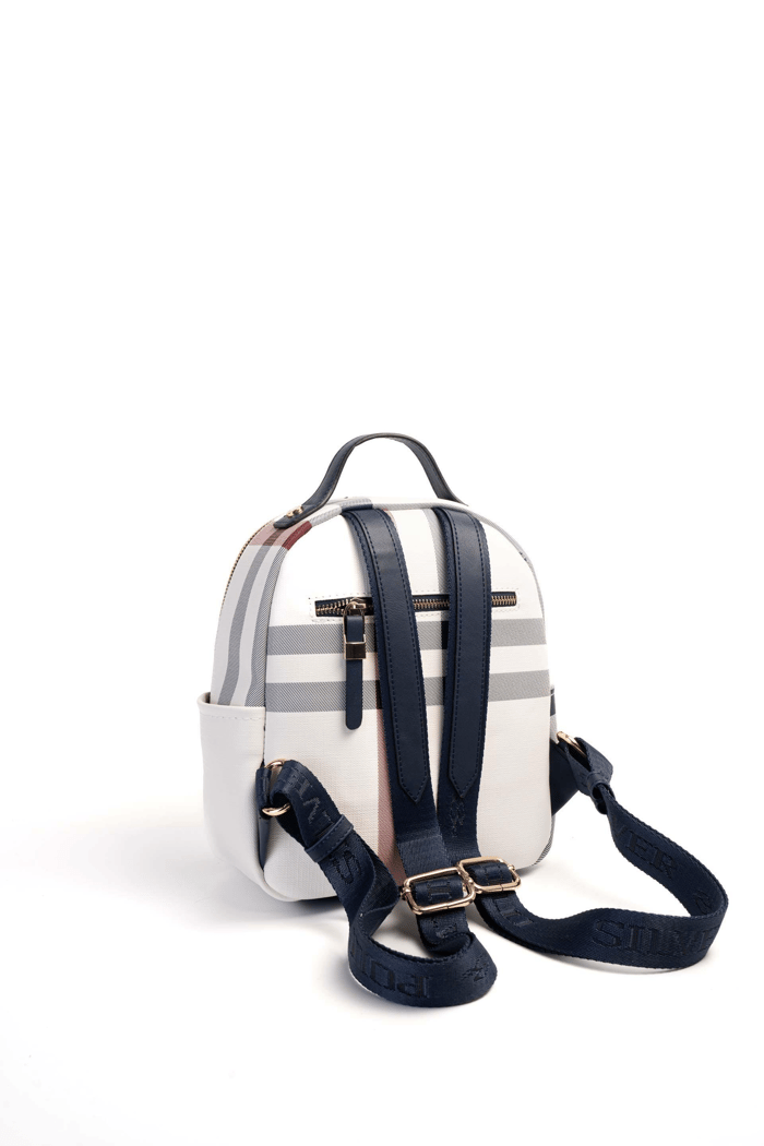 Silver Polo Beyaz - Lacivert Ekose Kadın Sırt Çantası SP1130