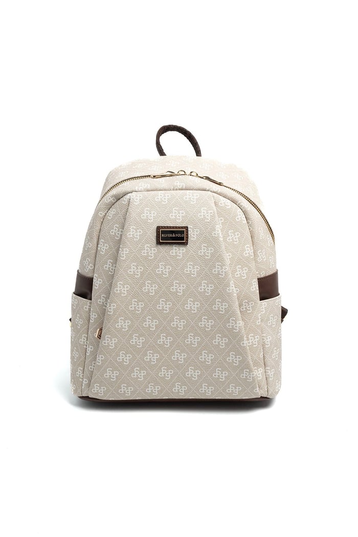Silver & Polo SP926 Kadın Sırt Çantası Monogram Taş-Kahve