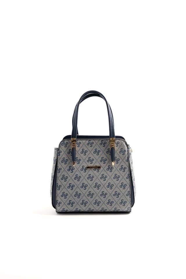 Silver & Polo SP1136 Kadın El Çantası Monogram Gri-Lacivert