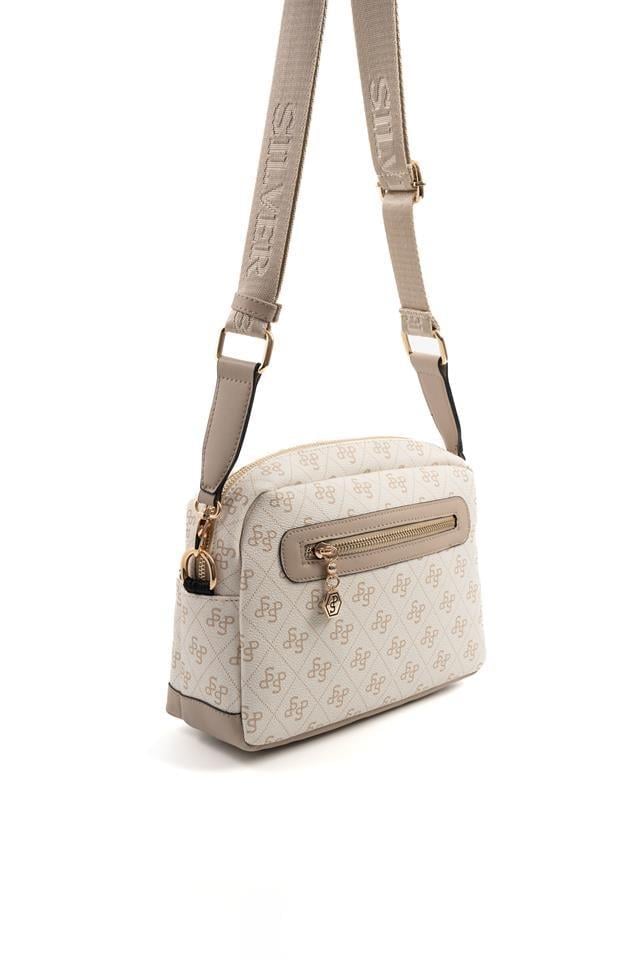 Silver & Polo SP1201 Kadın Çapraz Çanta Monogram Bej-Kum