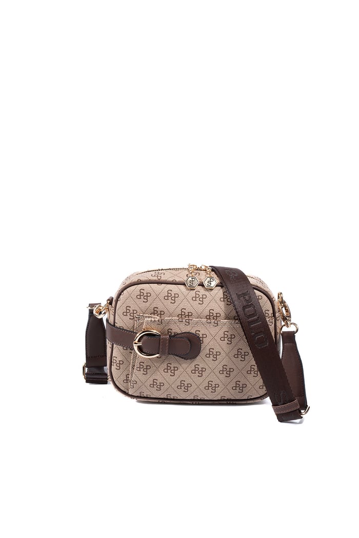 Silver & Polo SP1256 Kadın Çapraz Çanta Monogram Koyu Bej-Kahve